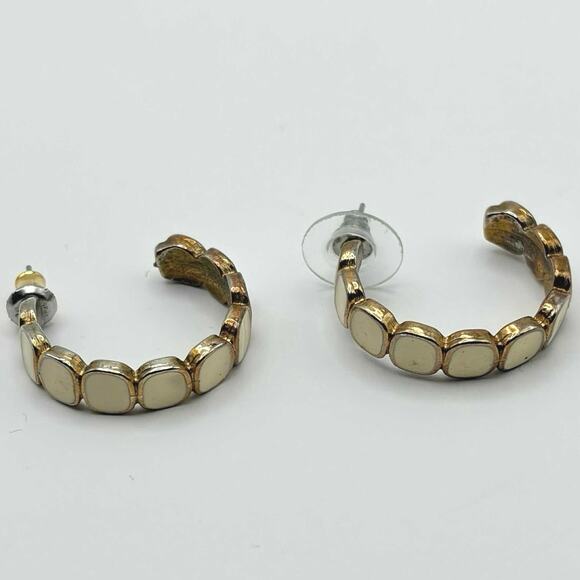 Gold & Cream Hoop Earrings - Picture 3 of 3